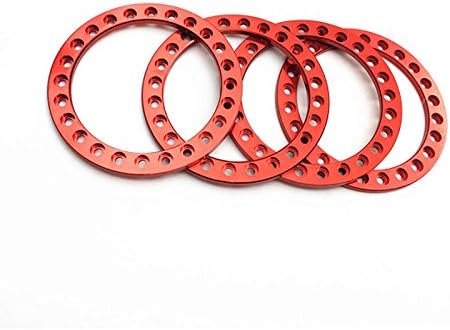 RCLIONS 4pcs Aluminum Replacement Wheel Rim Beadlock Ring for 1:10 RC Crawler Car 1.9" RC Wheels/Rims (Red)