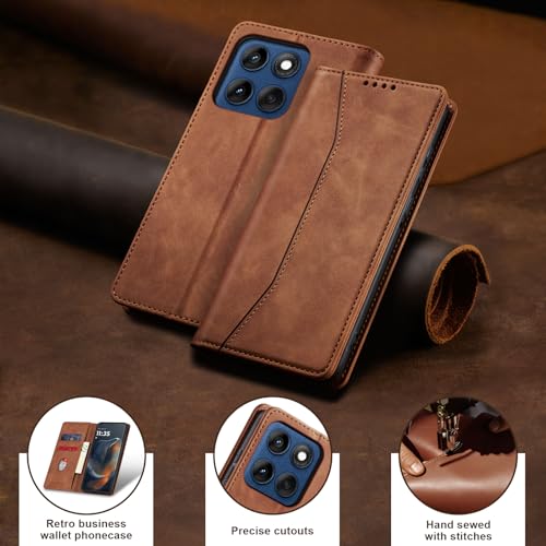 Image of Jasonyu Case for Motorola Edge 60 Leather Wallet Flip Cover with Card Holder,Kickstand, Magnetic Closure,TPU Shockproof Phone Case (Brown)
