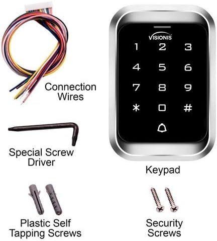 Visionis VIS-3000 Access Control Indoor Outdoor Rated IP68 Metal Digital Touch Keypad Reader Standalone + Wiegand 26, Wide Design, No Software, EM Cards, 2000 Users