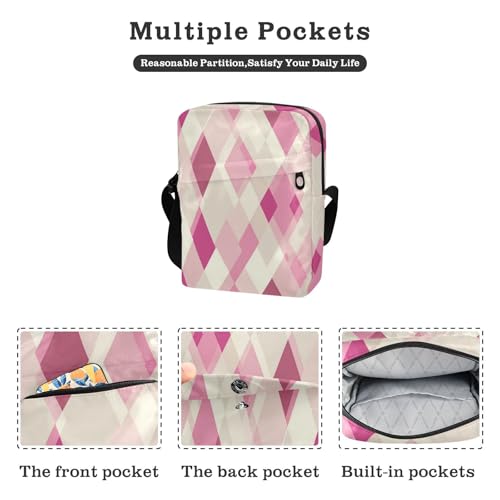 messenger bags for women cross body bag men small crossbody purse Adjustable Strap for Shopping Shopping- Beauty Rhomboid Neutral Hot Pink2