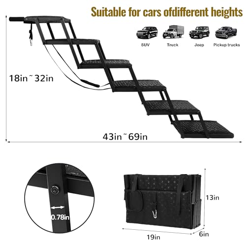 Extra Wide Dog Stairs for Car - Foldable Dog Ramps for Large Dogs with Non Slip Surface, Portable Dog Steps for Cars and SUV, Truck, Support Up to 250 Lbs
