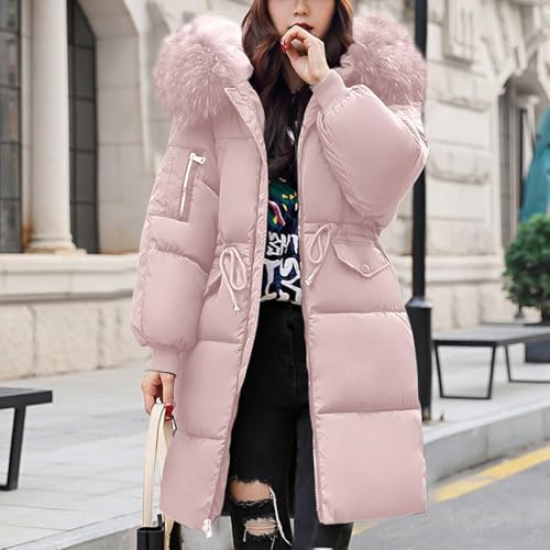Angxiwan frauenmantel kapseln Wintermantel Winterjacke Lang Puffer Jacke Warm Gefüttert Winterparka Winter Mantel Parka Steppmantel Reißverschluss Daunenmantel mit Kapuze daunenjacke damen