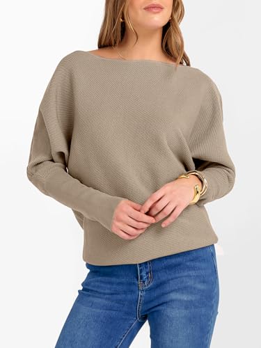 Image of ANRABESS Womens Off Shoulder Sweaters 2026 Fall Long Batwing Sleeve Loose Fit Knit Tops Casual Pullovers Jumpers