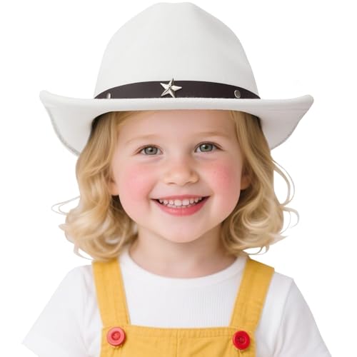 BQUBO Kids Cowboy Hat Boys Girls Western Cowboy & Cowgirl Hats Classic Felt Fedora Hats Belt Buckle Retro Panama Hat Unisex Rolled up Caps for 4-12Y