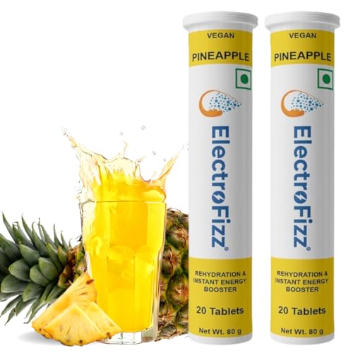 ElectroFizz Electrolyte Energy Drink for Workout, Sports Drink for Men and Women, Energy Supplement, Instant Hydration - 40 Effervescent Tablets (Pack of 2 tubes, Pineapple, 2 count, 20 capsules)