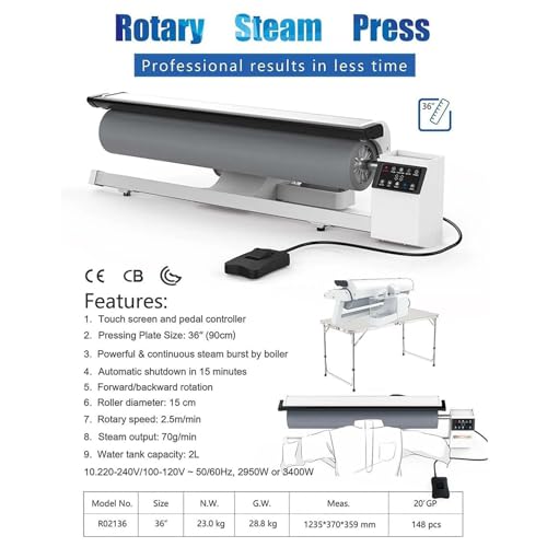 Heavy-Duty Ironing Steam Press, 2950w Rotary Steam Press, Multiple Steam Functions, Temp Settings With Foot Pedal, For Hotel Linen & Bed Sheets