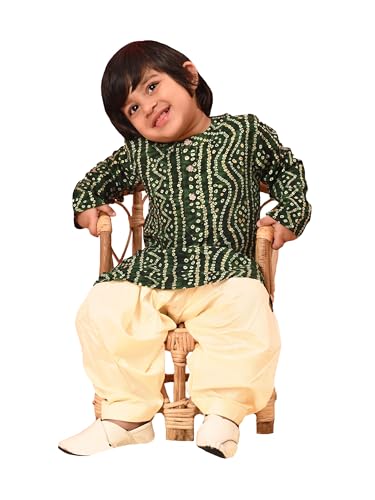 Image of Vastramay Boys' Bandhani Kurta and Patiala Set - Traditional Cotton Ethnic Wear for Infants, Perfect for Weddings and Festive Occasions