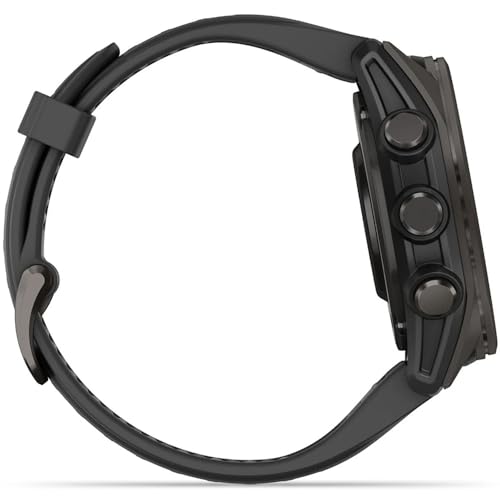 Image of Garmin Fenix 8 43mm AMOLED Sapphire Multisport GPS Smartwatch, Carbon Gray Titanium with Black Silicone Band, 010-02903-20 - Bundle w /Deco Essentials Charging Dock, Dust Cover and USB-C Cable