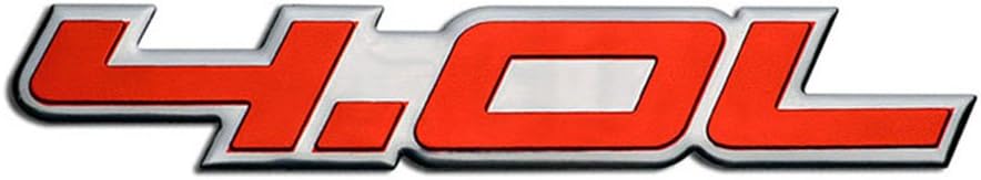 ERPART 4.0L Liter Embossed RED on Highly Polished Silver Real Aluminum Auto Emblem Badge Nameplate Compatible with Chrysler Dodge Ford Jeep
