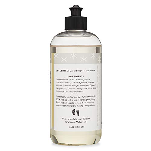 Molly's Suds Natural Liquid Dish Soap | Long-Lasting, Powerful Plant-Powered Ingedients | Unscented, Fragrance Free | 16 Oz - 2 Pack #TOP1