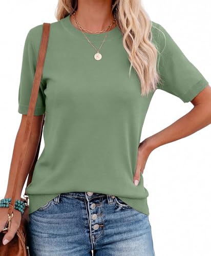 RUMIA Summer Sweaters for Women Short Sleeve Tops Sage Green S — view 4