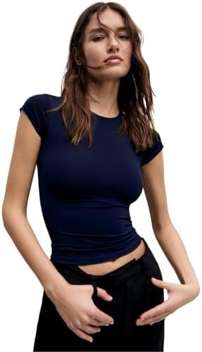 SIGHTBOMB Round Neck Short Sleeve Ultra Soft Front Support Cuddle TEE Microfiber Soft TOP for Women