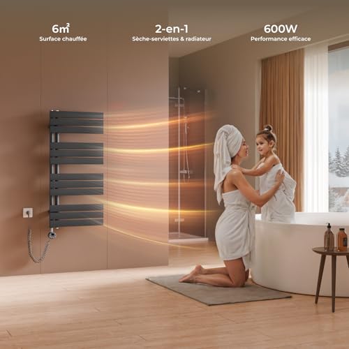 Miniatura 2 de S Afielina Toallero Electrico Baño1041 500mm,Radiador Toallero Electrico Con Termostato, Wifi, Temporizador Programable, Pantalla Lcd, 600 W Ahorro Energético Toalleros De Baño Electrico, Antracita