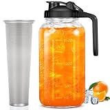 UYEIKMLOP Cold Brew Coffee Maker Pitcher, 64 OZ Mason Jars Pitcher with Pour Spout Lid and Stainless Steel Filter, 2 Quart Wide Mouth Cold Coffee Pitcher for Fridge, Creamer Container for Iced Tea