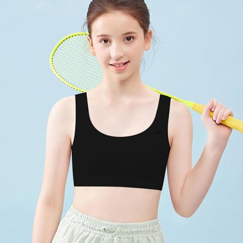 FUIPVGI 4 Stück Mädchen Sport BH Bustier Baumwolle, Ohne Bügel Bralette Bustier Mädchen, Trainings-BH für Mädchens 8-14 Jahre Cami Crop Top Sport BH (Schwarz)