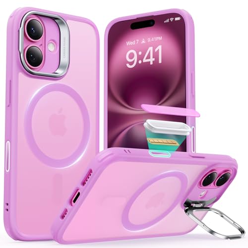 Image of ESR for iPhone 16 Case, Camera Control Button Compatible with MagSafe, Military-Grade Protective Case, Built-in Stash Stand Phone Case, Scratch-Resistant Back Cover, Classic Series, Frosted Pink