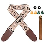 LifgWas Correa de Guitarra Vintage con Extremos Engrosados - Correa Cómoda para Guitarras Acústicas, Yukiri, Eléctricas y Bajos - Incluye Botones, Púas y Cerradura de Correa