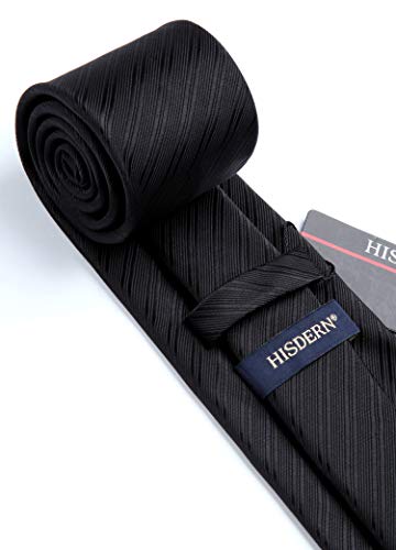 Image of HISDERN Mens Striped Tie and Pocket Square Set Necktie for Men | soft smooth texture, wrinkle-free, neat hand-tied knot, gifting ready, regular 3.4 width, coordinated look, business wedding