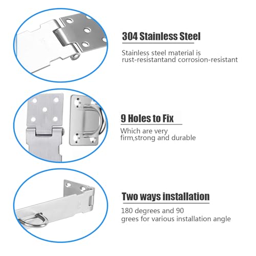 Image of 2Pcs Door Hasp Latch Lock,5 Inch 304 Stainless Steel Packlock Clasp Hasp Lock Latch with Screws for Cabinets, Closets