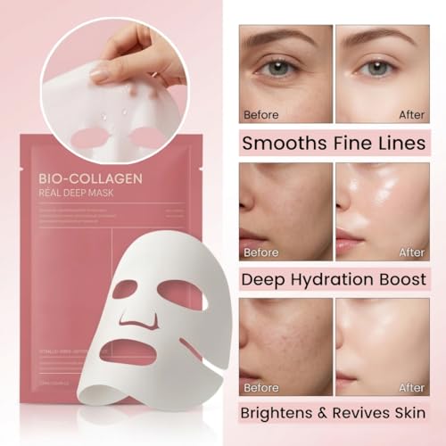 Image of Bio Collagen Night Mask - Hydrating Overnight Hydrogel Korean Glass Skin Mask, Wrapping Peel Off Facial Mask for Deep Hydration & Skin Care, Moisturizing Sheet Face Mask Pack of 4
