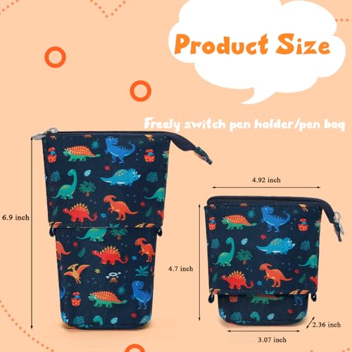 Image of KPX Cute Standing Pencil Case Pen Holder for Kids, Pop Up Stand UP Bubble Tea Pen Organizer Kawaii Stationary for Christmas Holiday New Year Office (Dinosaur)