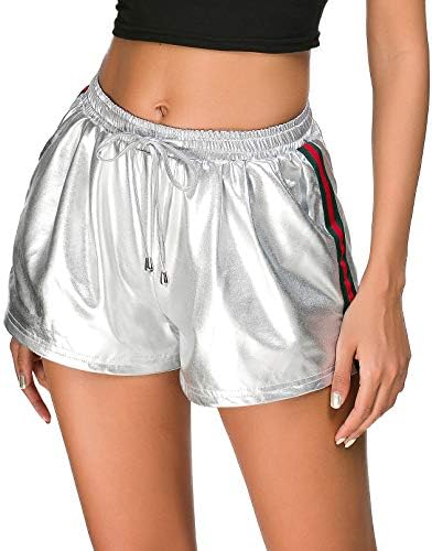 Tandisk Women's Yoga Hot Shorts, Shiny Metallic Pants with Elastic Drawstring