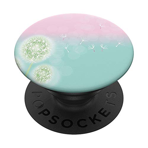 Phone Pop Out Holder,Pink Teal Mint Green Dandelion Flower PopSockets PopGrip: Swappable Grip for Phones & Tablets