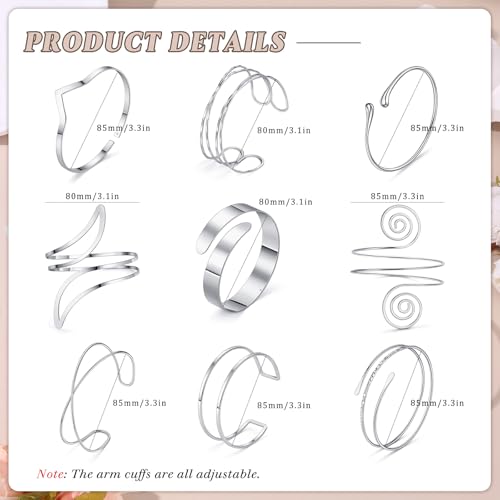Giovanchi 9 Pcs Arm Cuff Bracelets for Women Gold Upper Arm Band Bracelet Adjustable Open Cuffs Bangle Minimalist Coil Armband Jewelry Set3