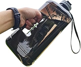 Water Bottle 2.2 Litre Triangular Extra-Strong 100% Leak proof Eco Plastic BPA Free 2.2L Large Half Gallon Gym Water Jug with Handle Time Marking (2.2L Black)
