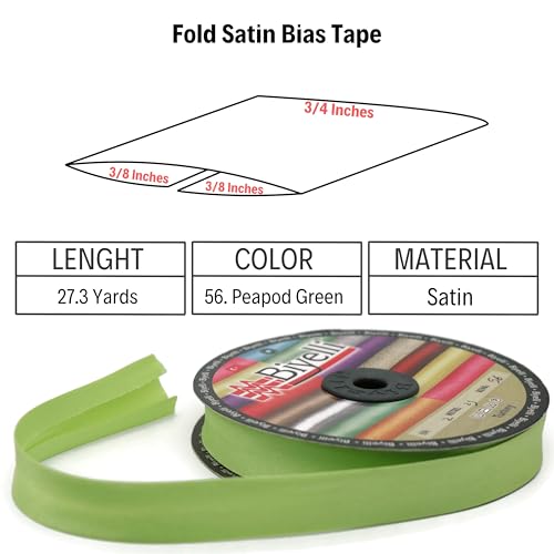 Image of Fold Satin Bias Tape - 99+ Colors - 3 /4 Inches Wide - 27 Yards - Fold Satin Binding Bias Ribbon Fabric Piping Bias Binding Tape for Sewing Clothing DIY BYS56