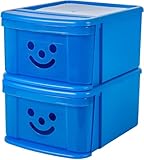 Schublade hat einen Smiley Iris Ohyama, Tower, Kommode, Aufbewahrungsorganisator aus Kunststoff, 12 l, 2 Schubladen, BPA-frei, SSD-MD, blau, ergonomischer Griff ? B36 x T28,5 x H18,5 cm