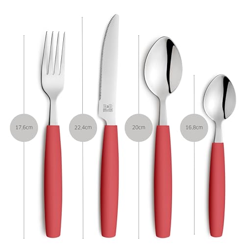 Beckmann & Rommerskirchen VALOA Besteck Set 4 Personen - 16-teilig - Rot - Spülmaschinenfest - Hochglanzpoliert - Essbesteck: 4x Messer, Gabel, Esslöffel, Kaffeelöffel