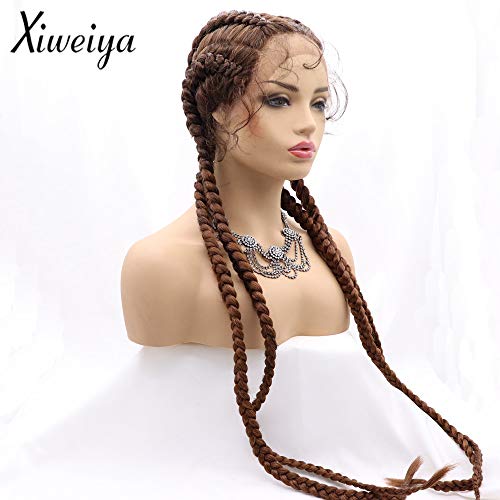 Xiweiya Long 36" Braided Wigs 4 Braids Cornrow Wig Strawberry Blonde Wig Synthetic Copper Brown With Baby Hair For Women Cosplay Party #TOP2