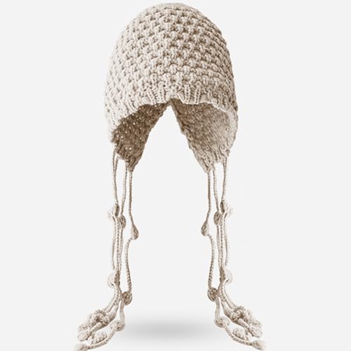 Gorro tejido de invierno para mujer con orejeras y borlas miniatura 3