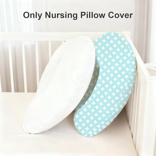 Image of Little Grape Land Cotton Nursing Pillow Covers 2 Pack, Soft & Breathable Removable Breastfeeding Pillows Covers for Feeding Pillows, Nursing Pillow Slipcover for Baby Girls Boys, (Aqua & White)