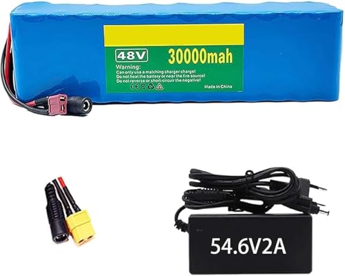 STRTG Batería De Bicicleta Eléctrica De 48 V Y 30 Ah para Scooters Eléctricos con Motor De 1000 W, 750 W Y 500 W, Batería De Iones De Litio, con Cargador De 54,6 V Y 2 A. 48V 30Ah,XT60