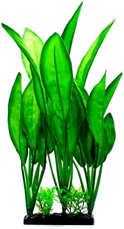 ZAZALUM Artificial Aquarium Plastic Plants, Fish Tank Green Decoration Aquatic Water Grass Ornament with Ceramic Base, Lotus-green-8in
