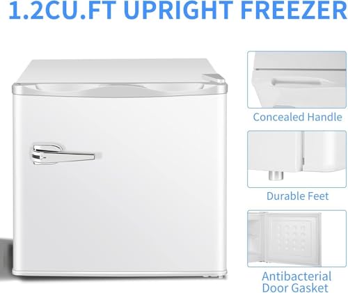 Image of Antarctic Star 1.2 Cu.Ft Mini Upright Freezer, Compact Refrigerator with Adjustable Thermostat & Removable Shelves, Freestanding Small Freezer for Home Kitchen Office Garage, White