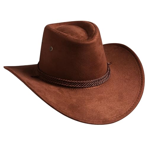 SYOSI 2 Pack Cowboy Hats Western Cowboy Hat Plain Cowboy Hat with Adjustable Drawstring for Wedding Stage Performance Country Cowboy (brown) 30