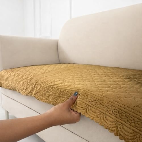 Image of Homerz Premium Petal Charm Sofa Cover | Embossed Floral Pattern | Soft Touch, Anti-Dust & Easy Wash Fabric Cloth, Washable and Durable (Mustard, 2 Seater, Only Seat Cover)