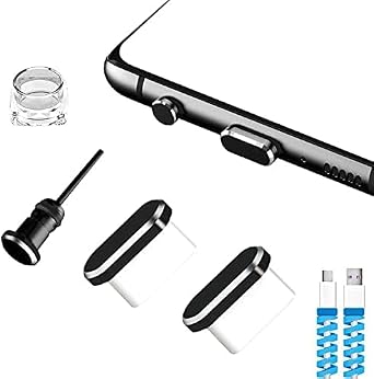 USB C Dust Plugs Charging Port Cover Caps, 2 PCS (Black)