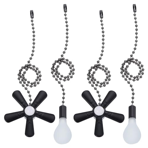 uxcell 13 Inch Ceiling Fan Pull Chain Extender Sets, 4 Pcs Beaded Ball Fan Pull Chain with Decorative Light Bulb and Fan Cord for Ceiling Light Lamps Fan, Black