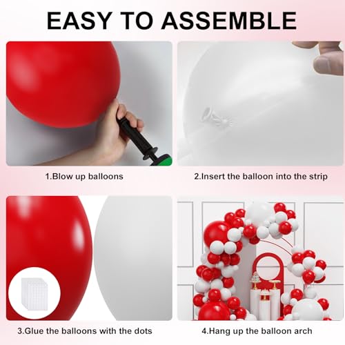 Image of YMSZ Red and White Balloons Garland Arch Kit, 134pcs Red Balloon and White Balloons for Mother's Day, Valentine's Day, Birthday, Wedding, Christmas Party Decorations