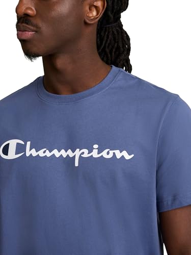 Image of Champion Men's Graphic Short Sleeve T-Shirt, Standard Fit, Classic Script Logo, Midweight 100% Cotton