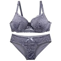 ZTFYKLIN Conjunto De Interior 2 Piezas para Mujer, Sujetador Y Braguita con Relleno Cómodos Ajuste Regular Bralette Sin Sujetadores Copa H (Grey, 95B) Aros Ropa Sostenible Mujer Tallas Grandes