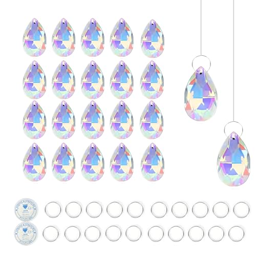 20 Stück Sonnenfänger Kristall, 38mm Suncatcher Kristall, Kristalle zum Aufhängen mit 20 Metallring, Prisma Tropfen Klare Kristallkugel für Fenster, Kronleuchter, Garten, Hochzeit Dekor