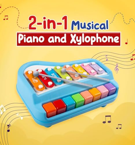 Image of PLUSPOINT Xylophone Toy for Kids 2 in 1 Big Size Keyboard Piano Learning Toys Kids Educational Knock 8 Keys Tone Playing Piano Toy Musical Learning Instruments Toys for Toddler Baby Kids Girls Boys
