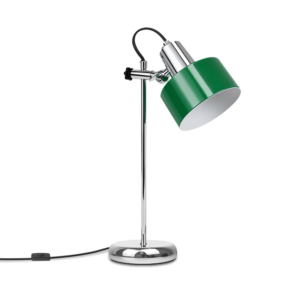Schreibtischlampe E27,Verstellbarer Lampenschirm,Schreibtischlampe Retro | Grün Lampenschirm,Silber Base,Höhenverstellbar,Tischlampe Chrom,Schlafzimmer Büro Lernen,Vintage Nachttischlampe Leselampe