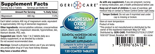 Geri-Care Magnesium Oxide 400Mg, 120 Tabs/Bottle, Pack Of 3 #TOP1