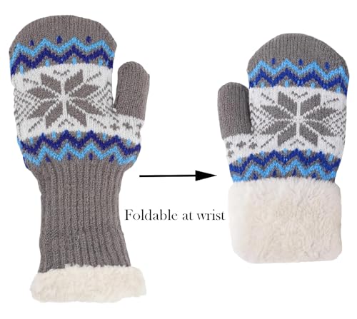 Girls Boys Winter Knit Mittens Double Layer Warm Gloves Cold Weather Knitted Mittens for 3-7 Years 6